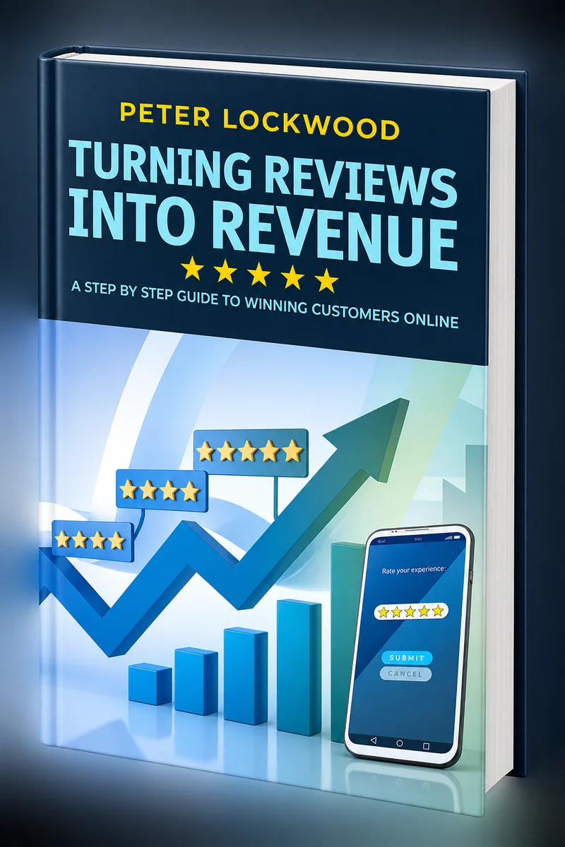 Turning Reviews Into Revenue by Peter Lockwood shown as a three-dimensional book